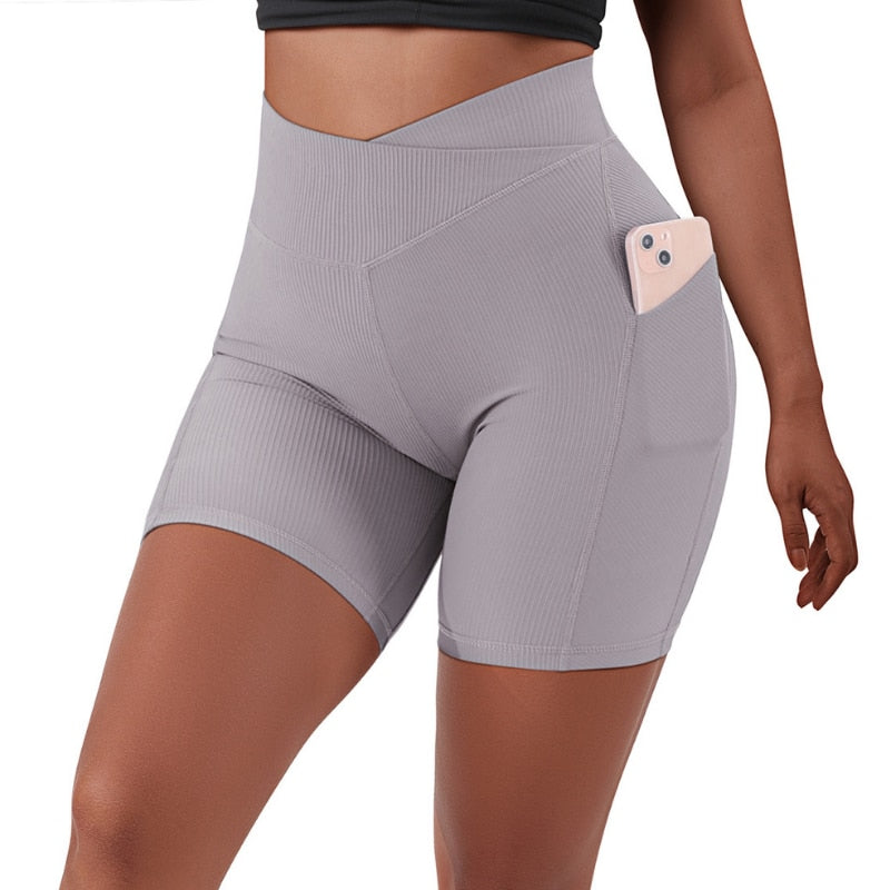 Crossover Workout Gym Shorts Women Yoga Fitness Leggings Scrunch Butt Booty Shorts Seamless Short High Waist Shorts - activesportslife