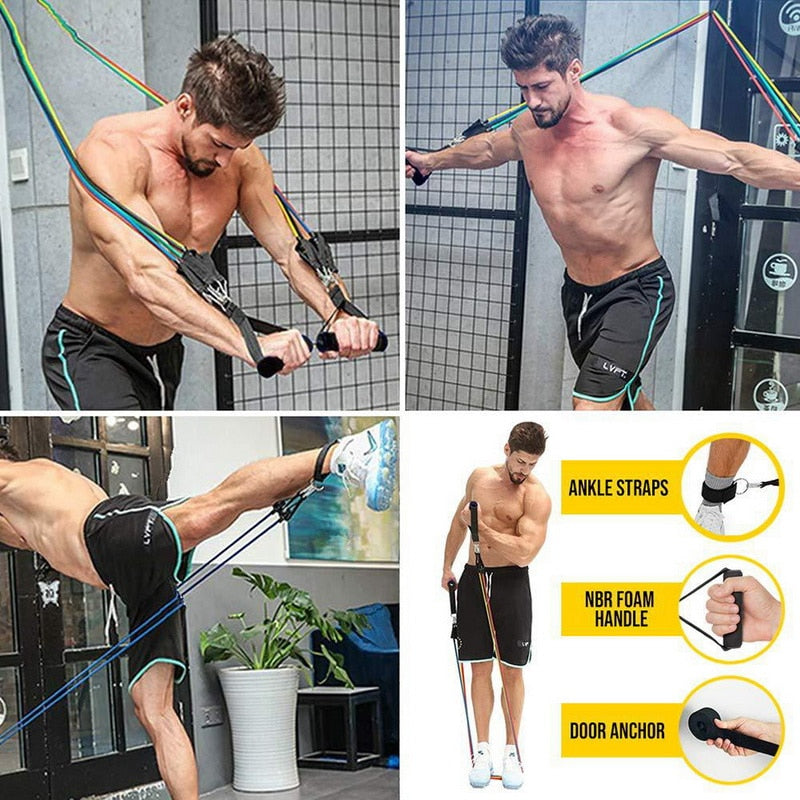 Resistance Exercise Bands set w/Door Leg & Ankle Anchor Straps for Physio Therapy - activesportslife