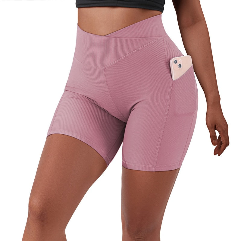 Crossover Workout Gym Shorts Women Yoga Fitness Leggings Scrunch Butt Booty Shorts Seamless Short High Waist Shorts - activesportslife