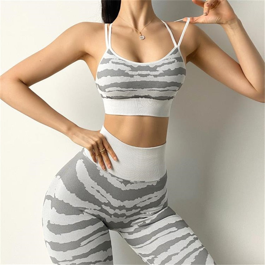 Tiger Gym Booty Yoga Set Scrunch Squat Proof Leggings Sports Bra Workout Outfits - activesportslife