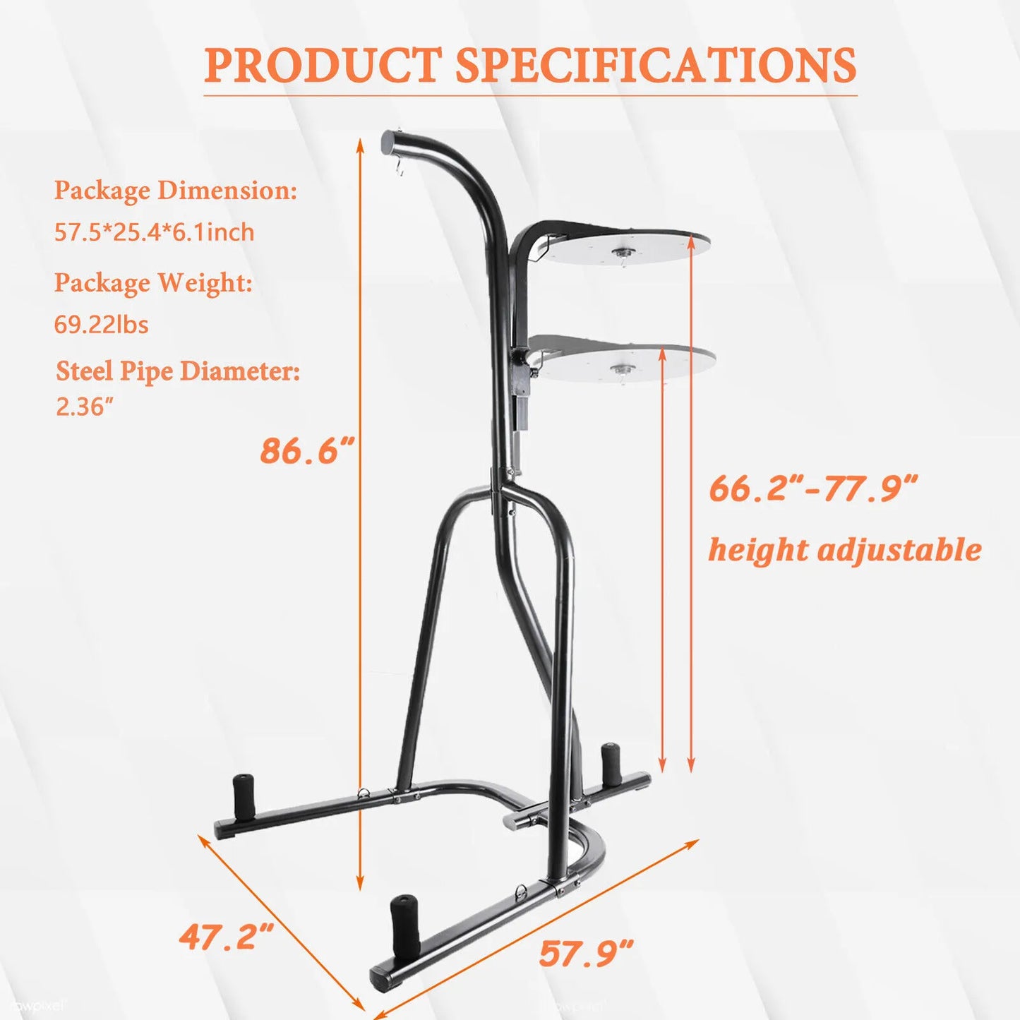 Heavy Punching Bag Adjustable Stand w/ 3 Plate Pegs