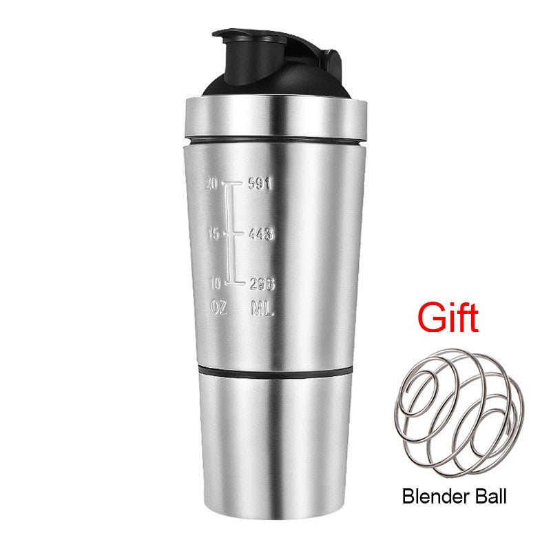 Stainless Steel Shaker Bottle Whey Protein Blender Mixing Bottles Gym Sport Travel - activesportslife