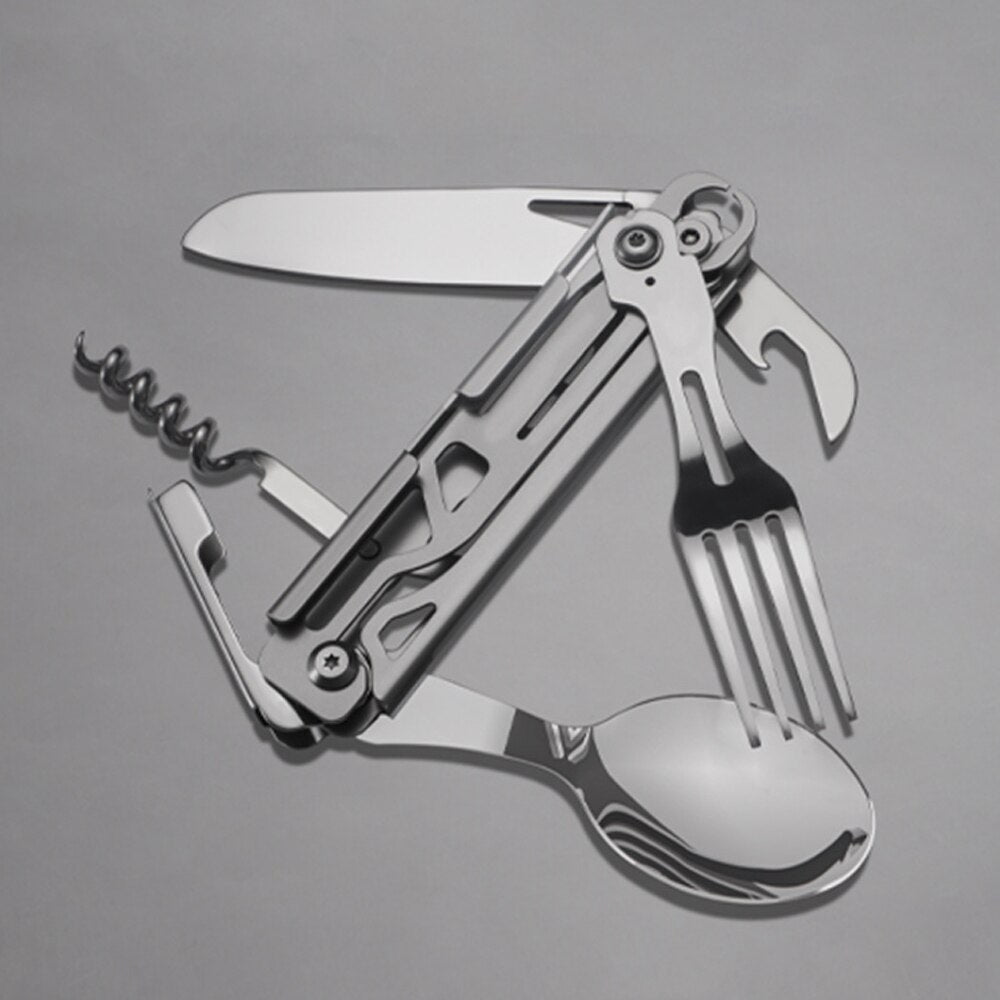 420 Stainless Steel Pocket Knife Multi-tool Portable Fork Spoon Outdoor Camping Folding Knife Hand Tools Survival Gear - activesportslife