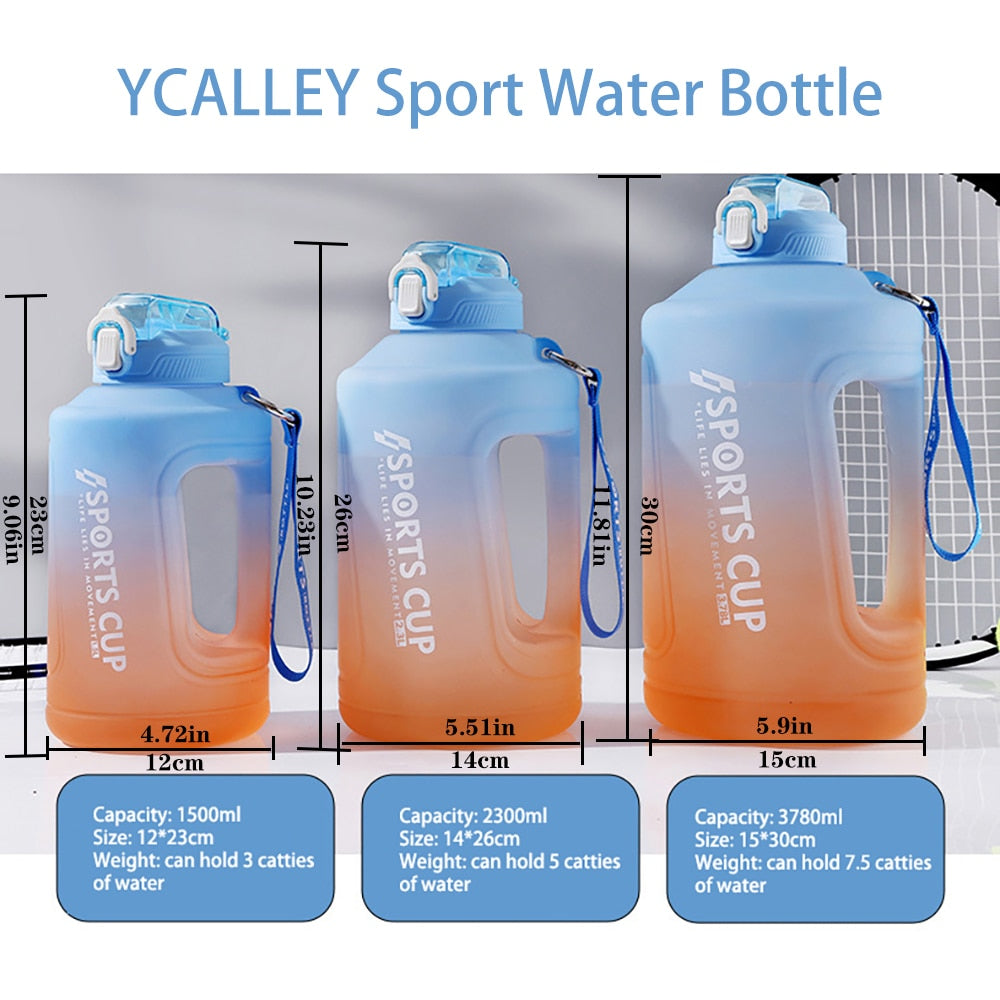 YCALLEY Sport Water Bottle Silicone Straw Waterbottle 1500ML / 2300ML / 3800ML - activesportslife