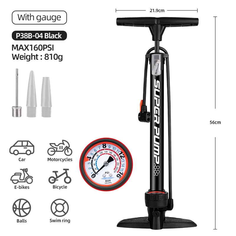 Xunting Bike Pump Inflator Max 160PSI Floor Pump with Pressure Gauge - activesportslife