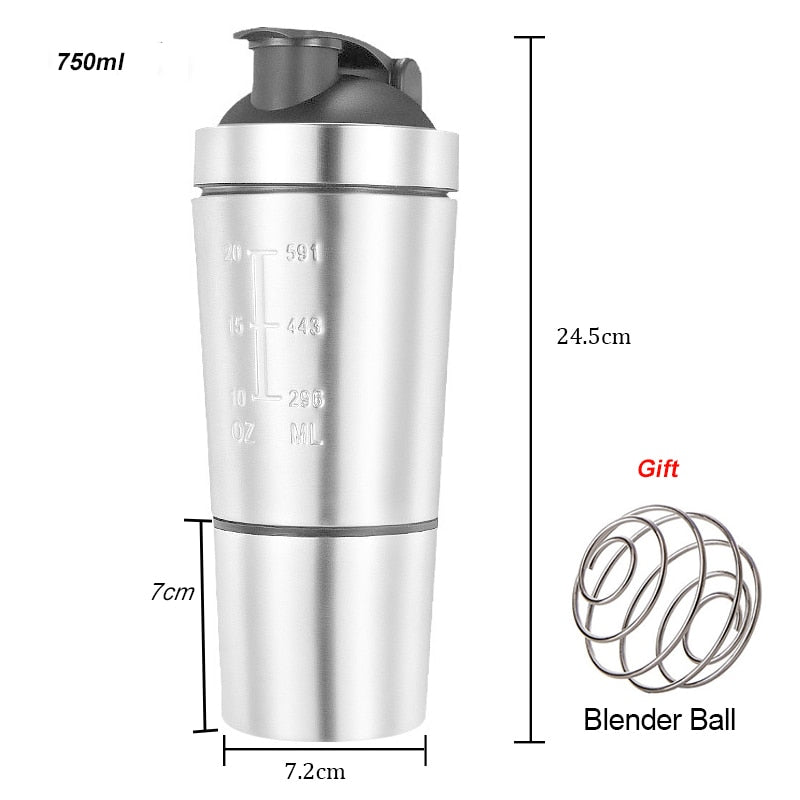 Stainless Steel Shaker Bottle Whey Protein Blender Mixing Bottles Gym Sport Travel - activesportslife