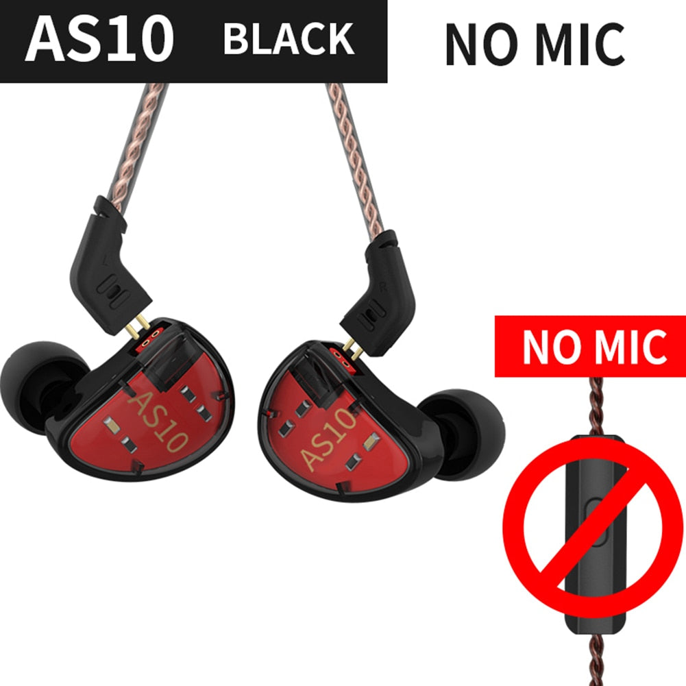 KZ AS10 Headphones In Ear Headset 5BA Balanced Armature Driver HIFI Bass Wired Earphones Noise Cancelling Sports Earbuds - activesportslife