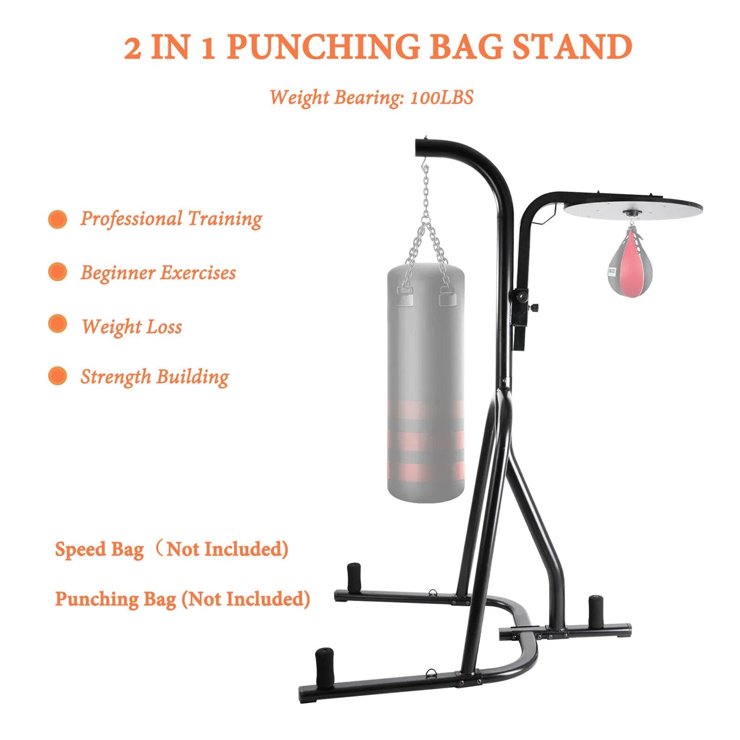 Heavy Punching Bag Adjustable Stand w/ 3 Plate Pegs