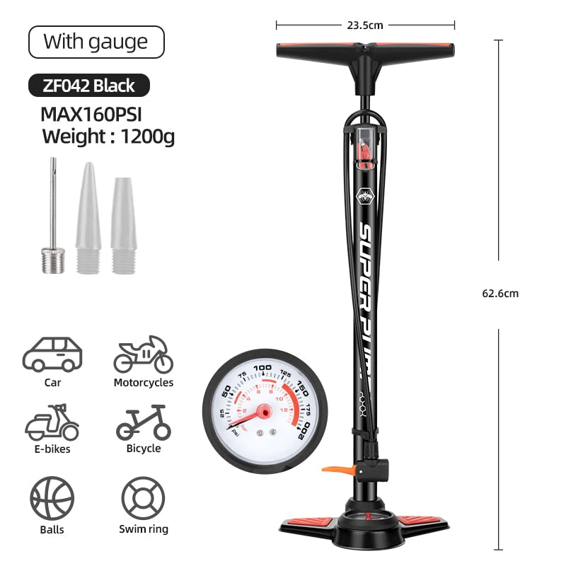 Xunting Bike Pump Inflator Max 160PSI Floor Pump with Pressure Gauge - activesportslife