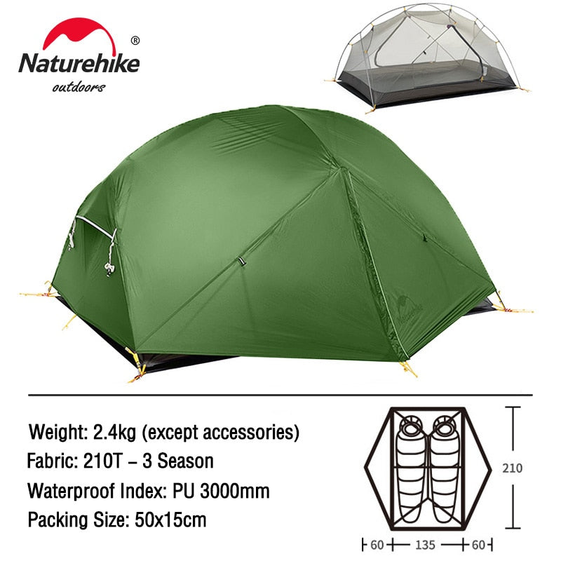 Naturehike Tent 2 Person Backpacking Tent 20D Ultralight Waterproof Survival Outdoor Camping - activesportslife