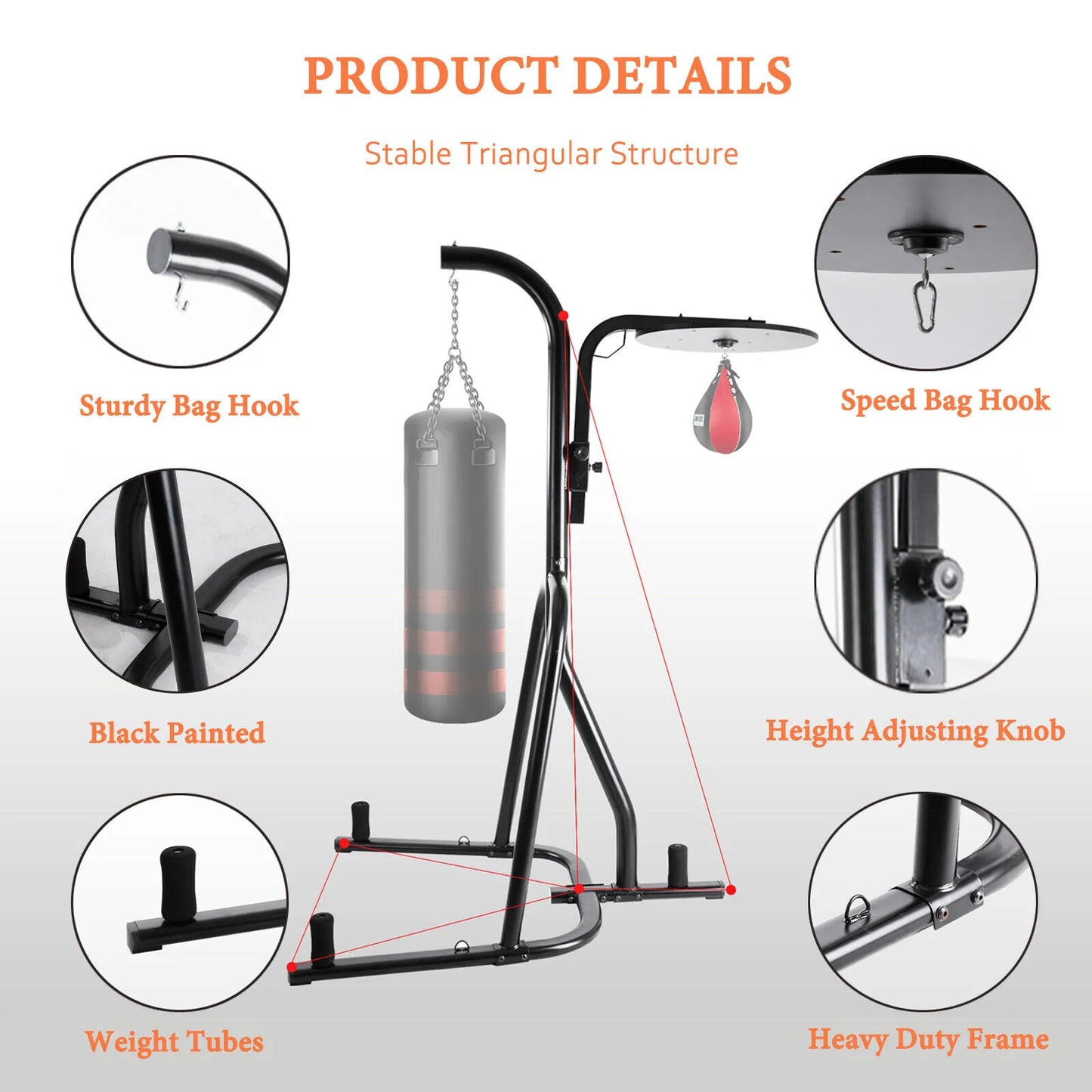 Heavy Punching Bag Adjustable Stand w/ 3 Plate Pegs