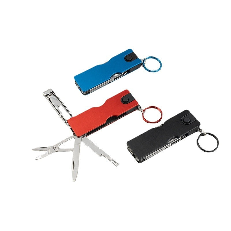 Pocket Multi Tool Hiking Gear Outdoor Multifunction Keychain Knife LED Light Nail Clipper Scissors Camping Equipment - activesportslife