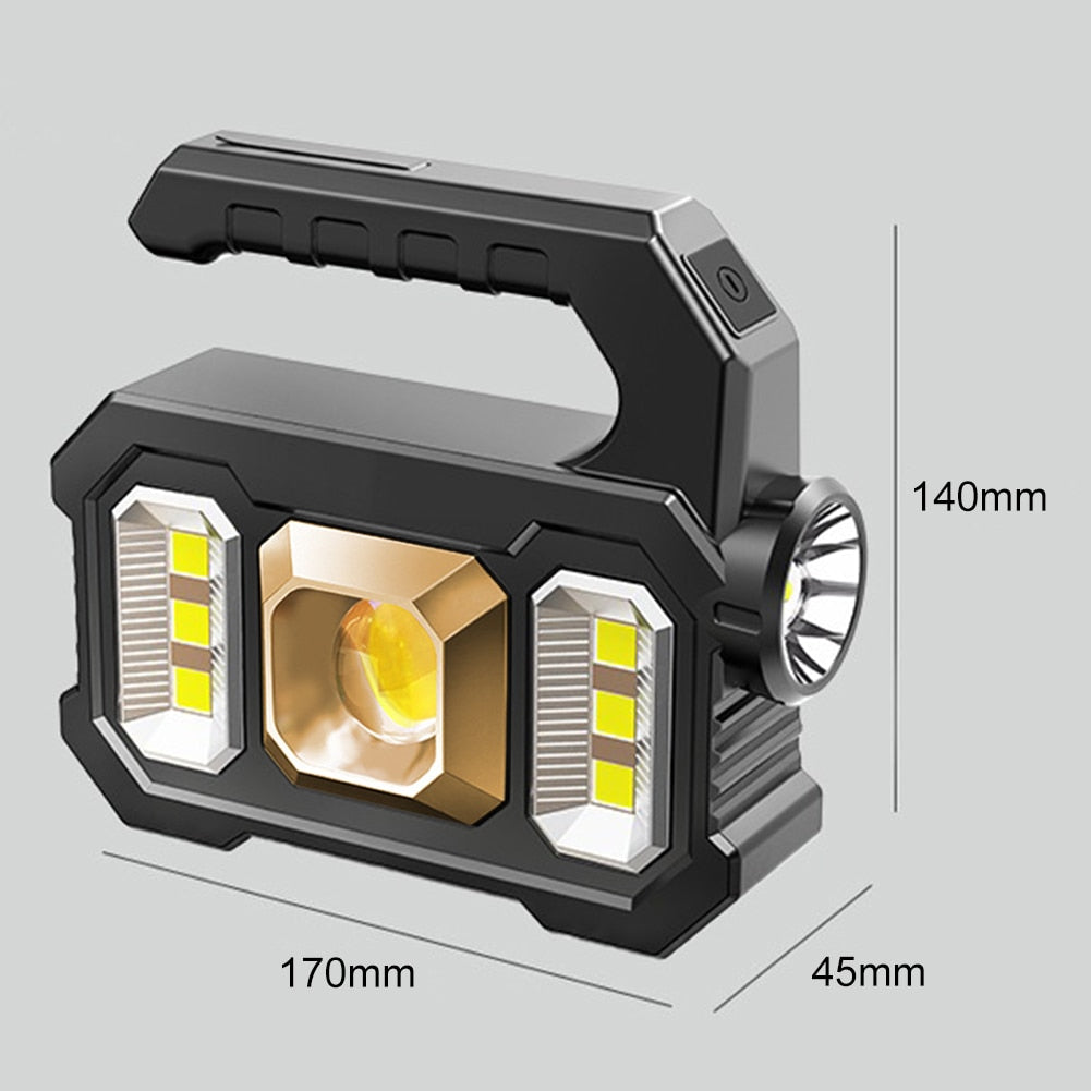 500LM USB Rechargeable Flashlight Waterproof 6 Gear COB/LED Torch Light Portable Powerful Lantern Solar Light for Camping Hiking - activesportslife