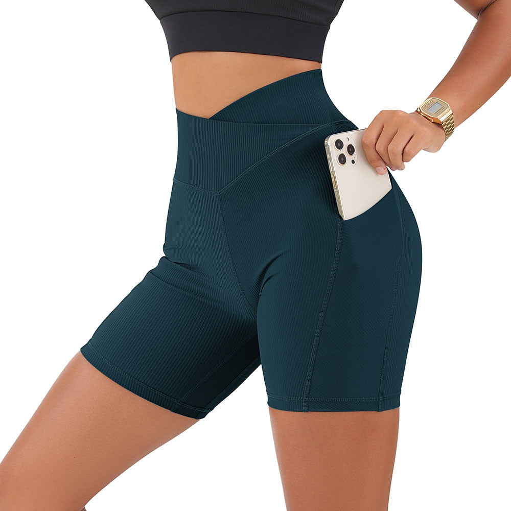 Crossover Workout Gym Shorts Women Yoga Fitness Leggings Scrunch Butt Booty Shorts Seamless Short High Waist Shorts - activesportslife