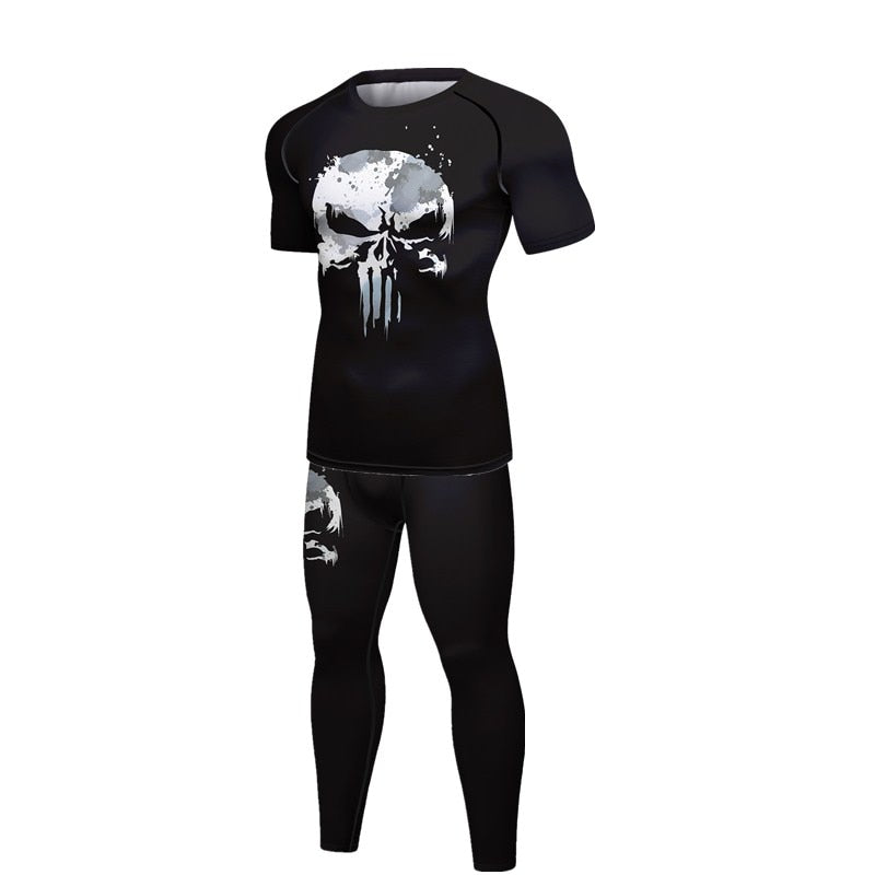 Compression 3d Skull Print Mma Rashguard Men set - activesportslife