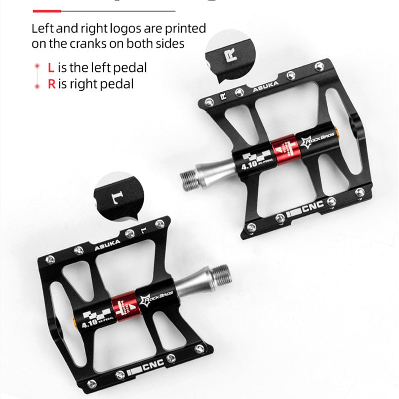 ROCKBROS Mountain Bike Bicycle Pedals Cycling Ultralight Aluminium Alloy 4 Bearings MTB Pedals Flat BMX - activesportslife