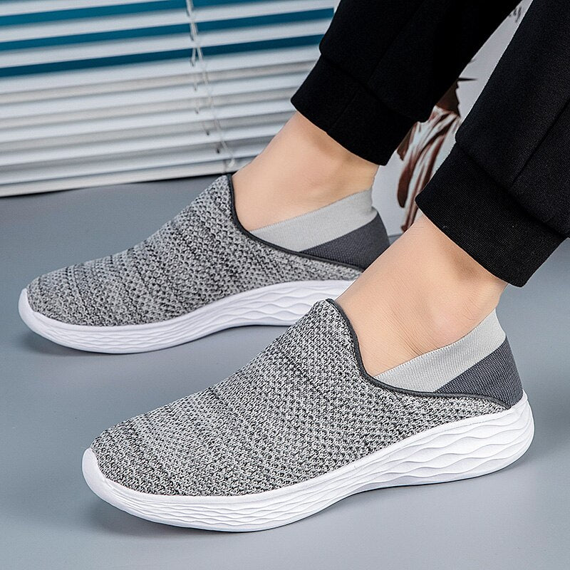 Women Walking Shoes Mesh Sports Outdoor Flats Light Breathable Slip-On black Soft - activesportslife