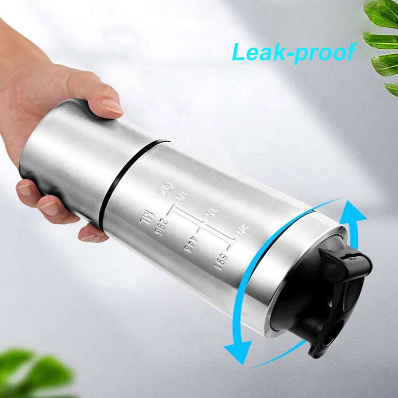 Stainless Steel Shaker Bottle Whey Protein Blender Mixing Bottles Gym Sport Travel - activesportslife