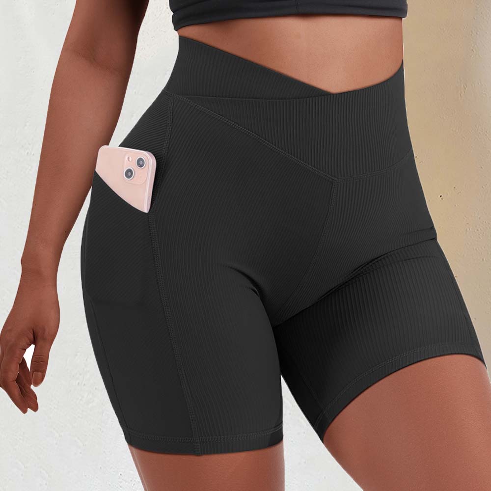 Crossover Workout Gym Shorts Women Yoga Fitness Leggings Scrunch Butt Booty Shorts Seamless Short High Waist Shorts - activesportslife