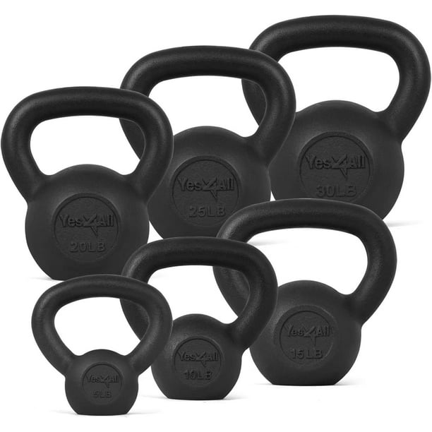 Cast Iron Kettlebell set, Black, 6PC Set, Includes 5-30lb - activesportslife