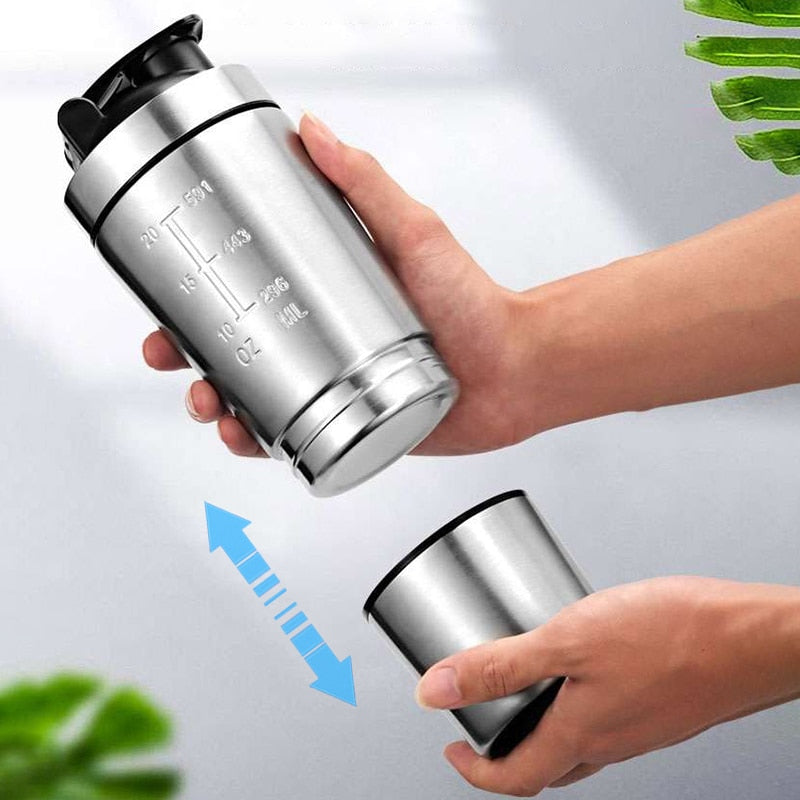 Stainless Steel Shaker Bottle Whey Protein Blender Mixing Bottles Gym Sport Travel - activesportslife