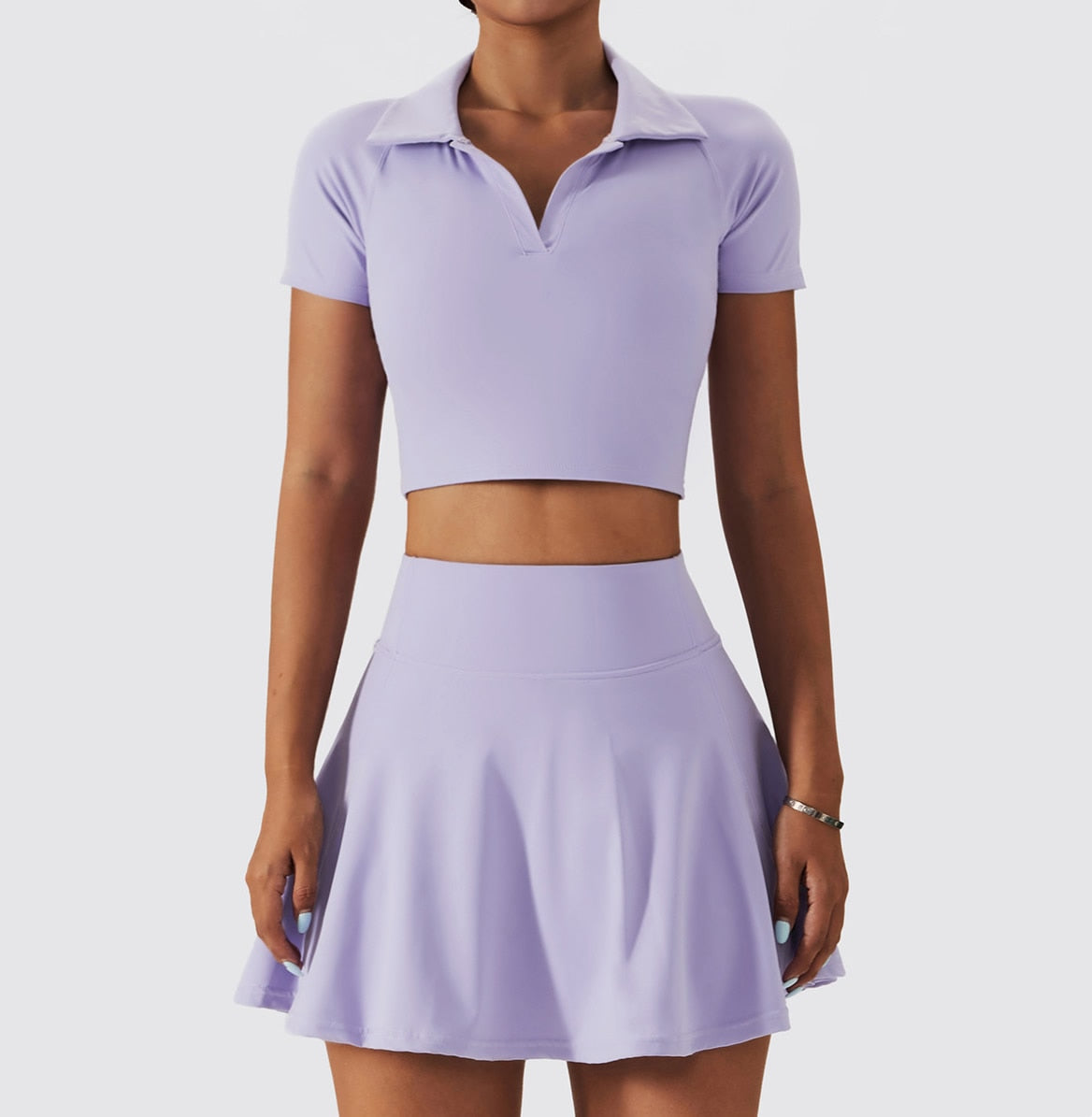 Tennis Clothes Ladies Skirt Suit Two-piece Short Sleeve Golf Skirt Set Badminton - activesportslife