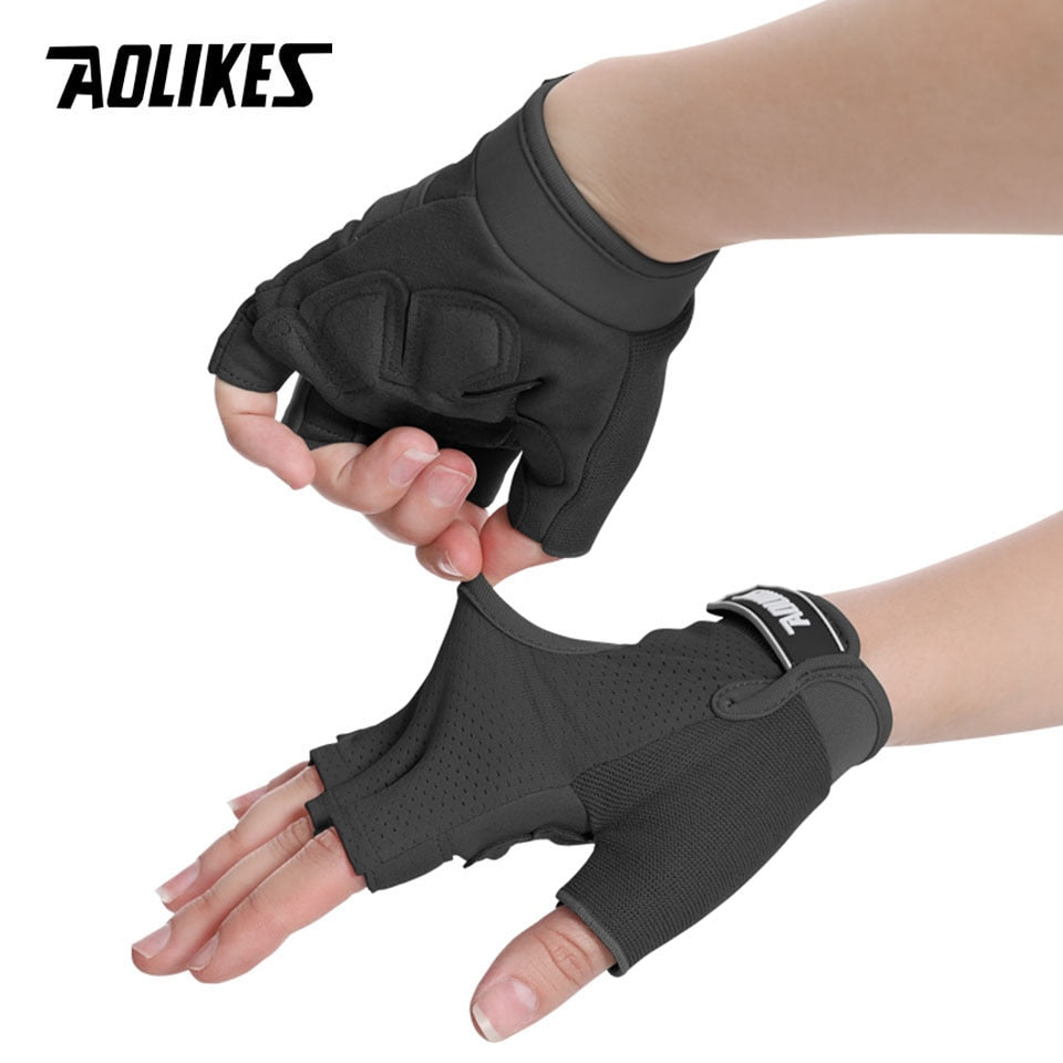 AOLIKES Fingerless Workout Glove Weight Lifting Support For Gym Full Palm Protection - activesportslife