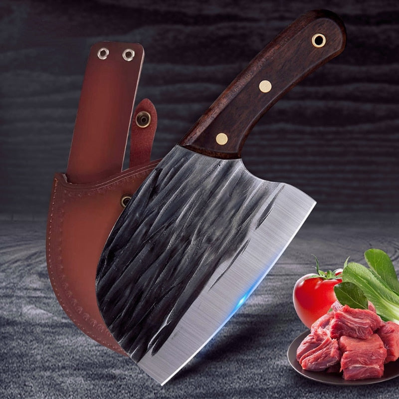 Meat Cleaver Butcher Knife Serbian Chef Knife With Sheath Chopping Bone Cutter Handmade for Outdoor Cooking Camping BBQ - activesportslife