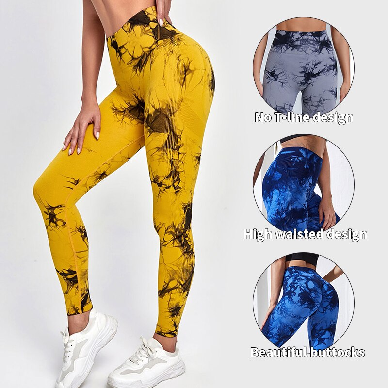 Tie Dye Yoga Sport Leggings Women Seamless High Waist Push Up Tights Gym Clothing - activesportslife