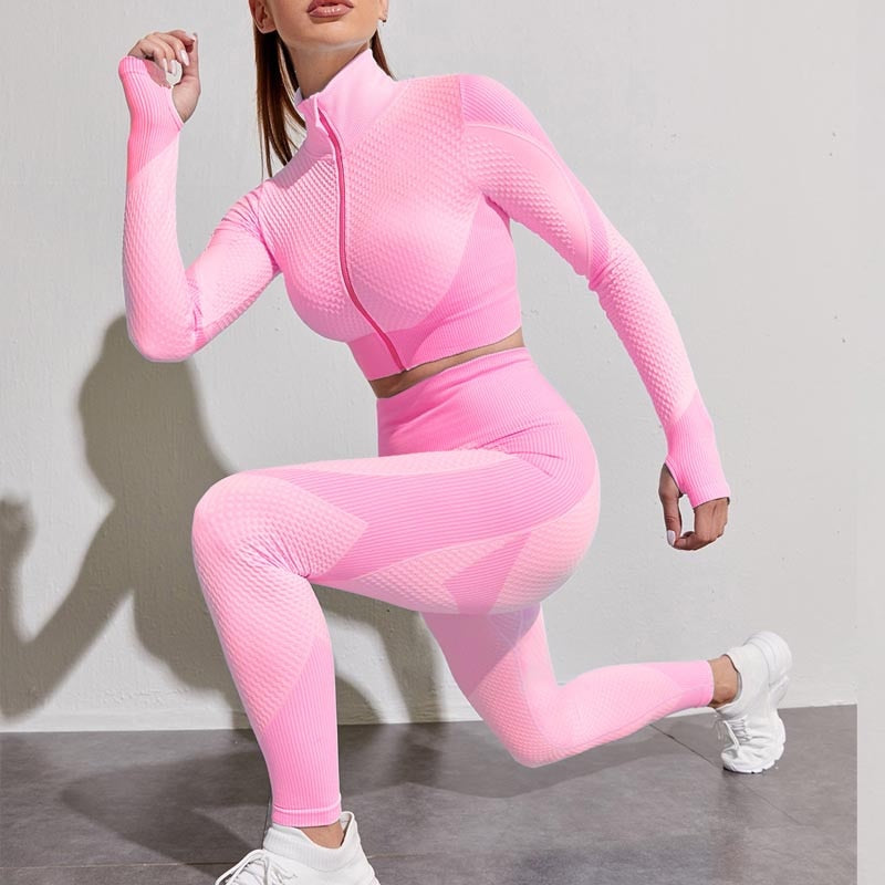 Women Tracksuit Outfit Fitness Set High Waist Leggings Gym Zipper Long Sleeve Yoga and Gymb Clothing - activesportslife