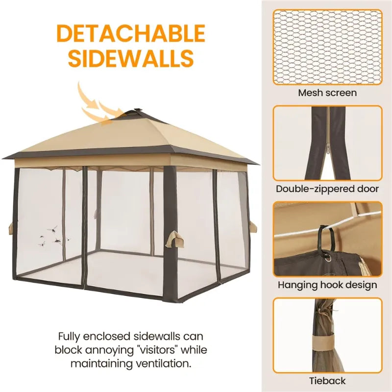 11x11ft Garden Gazebo Canopy with Mesh Netting