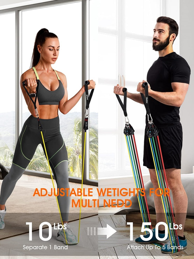 Resistance Exercise Bands set w/Door Leg & Ankle Anchor Straps for Physio Therapy - activesportslife