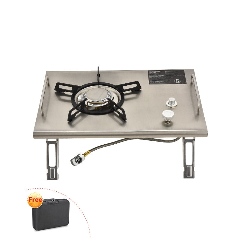 SmiloDon Folding BBQ Grill Gas Burner Portable Wood Metal Table Camping Gear - activesportslife