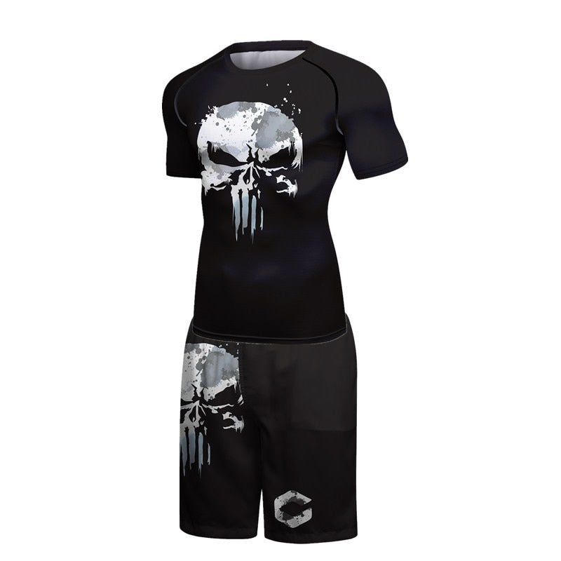 Compression 3d Skull Print Mma Rashguard Men set - activesportslife