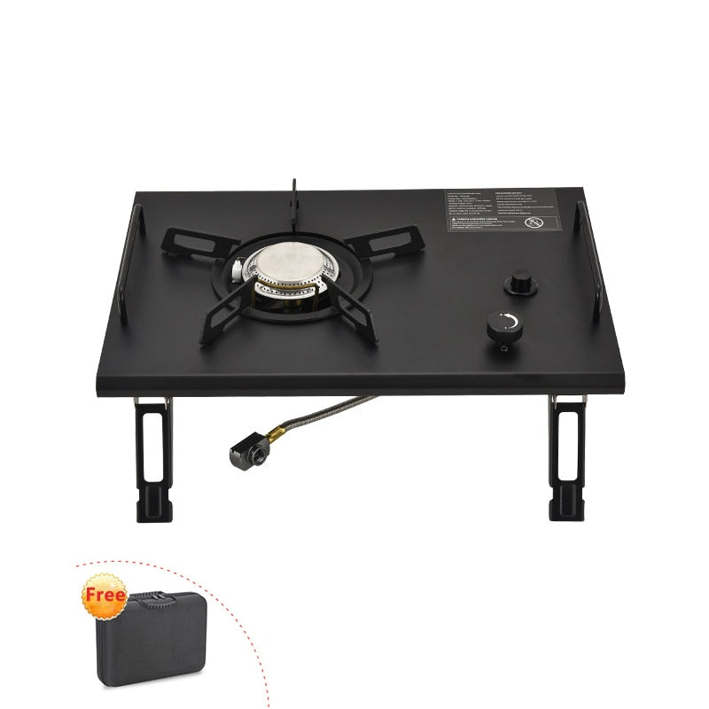 SmiloDon Folding BBQ Grill Gas Burner Portable Wood Metal Table Camping Gear - activesportslife