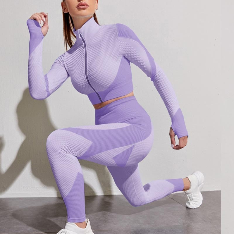 Women Tracksuit Outfit Fitness Set High Waist Leggings Gym Zipper Long Sleeve Yoga and Gymb Clothing - activesportslife