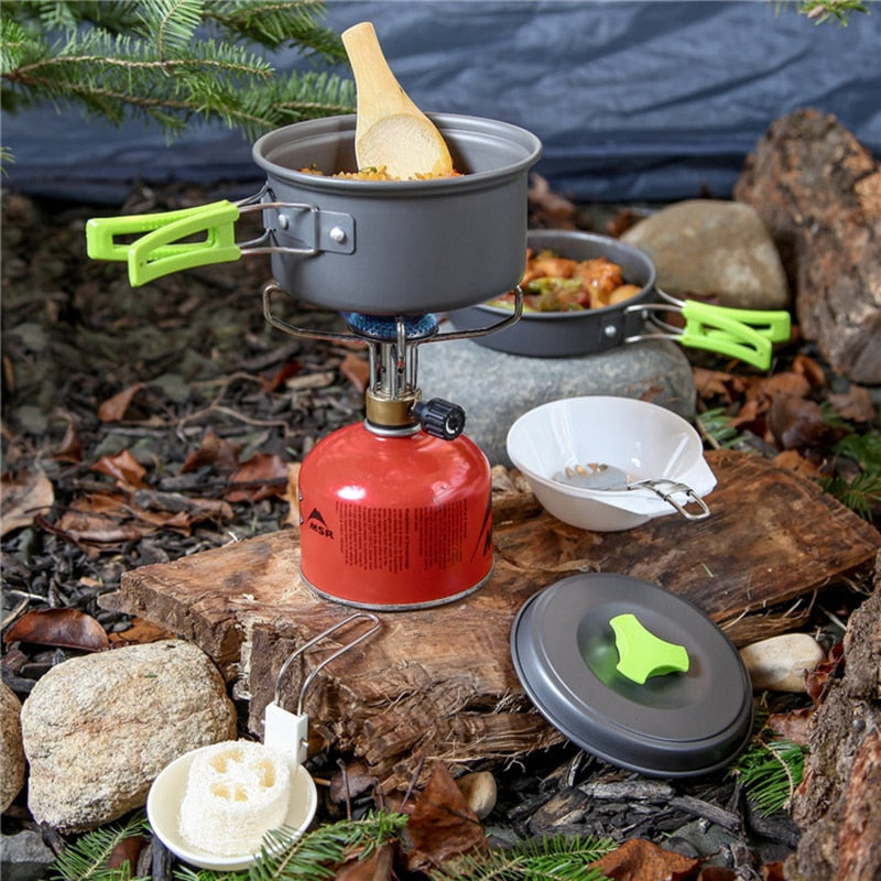 Camping Cookware Kit Nonstick Lightweight Backpacking Cooking Set Pot Pan Bowl (no burner) - activesportslife