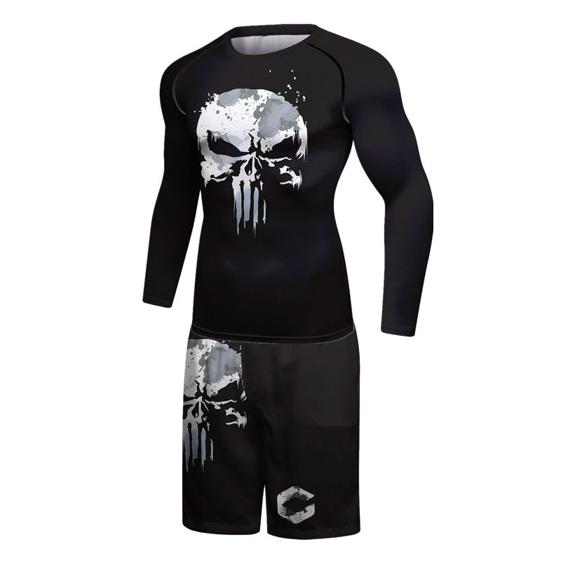 Compression 3d Skull Print Mma Rashguard Men set - activesportslife