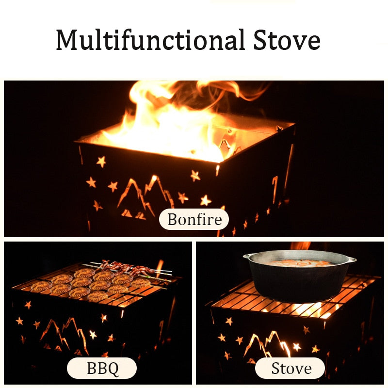 SmiloDon Portable Camping BBQ Bonfire Stove Folding Fire Wood Stove Burner Charcoal Heater Furnace Campfire Pit - activesportslife