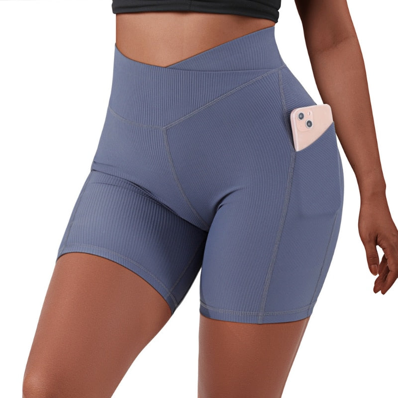 Crossover Workout Gym Shorts Women Yoga Fitness Leggings Scrunch Butt Booty Shorts Seamless Short High Waist Shorts - activesportslife