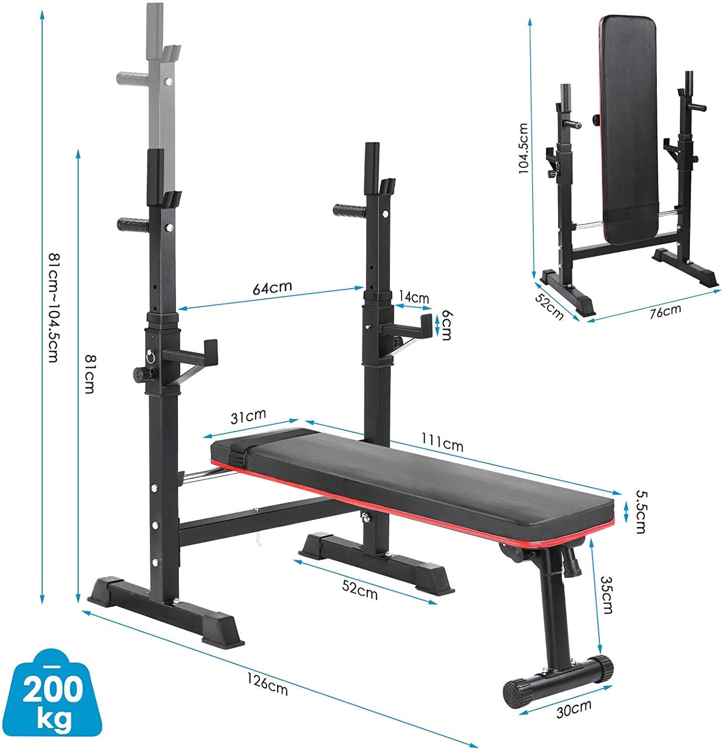 Multifunction Weight Bench Bench with Barbell Rack, Foldable, Flat Bench & Squat Rack - activesportslife