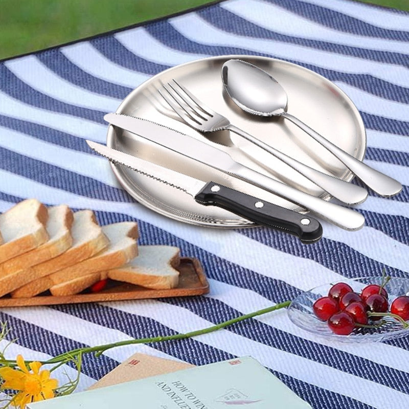 Portable Camping Cutlery Set Stainless Steel Steak Knife Spoon Fork Plate - activesportslife