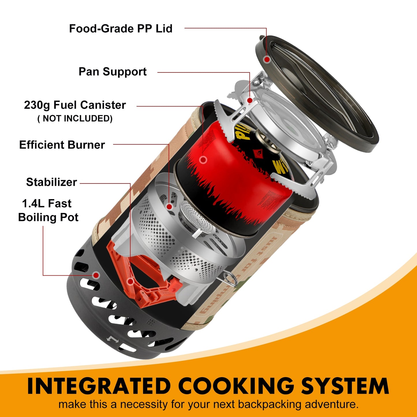 1.4L Backpacking Portable Stove Camping Propane Gas Cooking Burner System - activesportslife