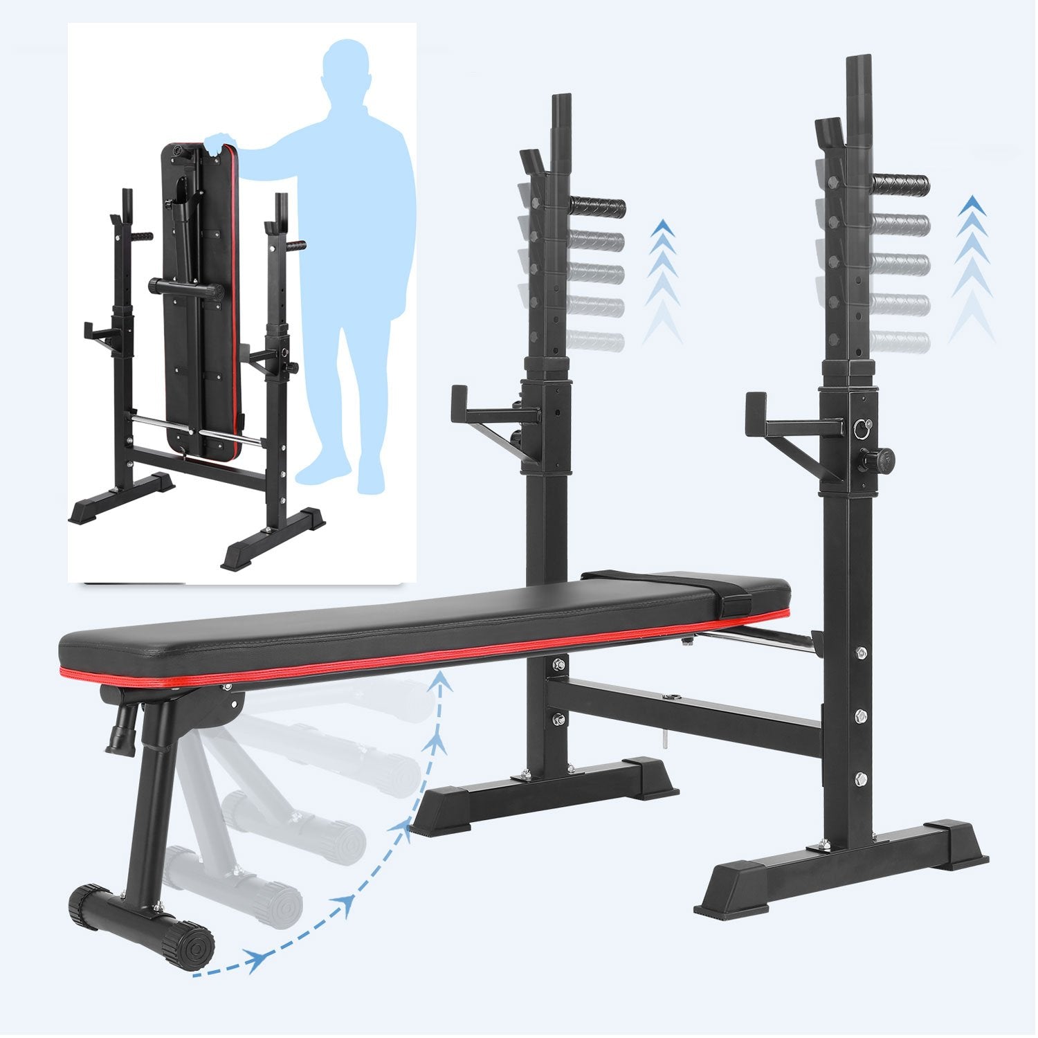 Multifunction Weight Bench Bench with Barbell Rack, Foldable, Flat Bench & Squat Rack - activesportslife