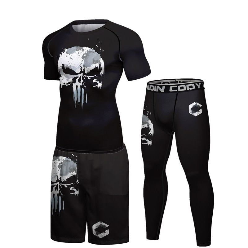 Compression 3d Skull Print Mma Rashguard Men set - activesportslife