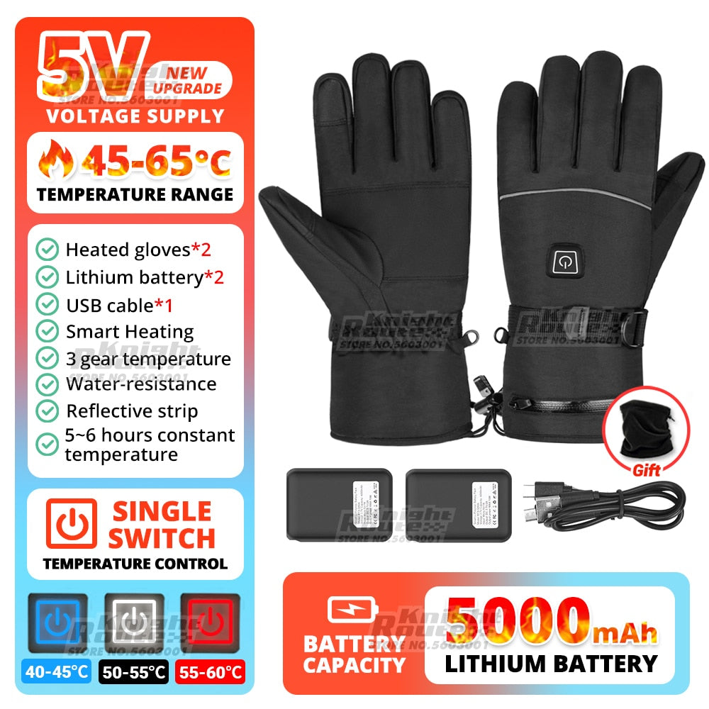 Winter Heated Gloves For Men Women Touchscreen USB Heated Gloves Camping Hiking Water-resistant  Moto Gloves - activesportslife