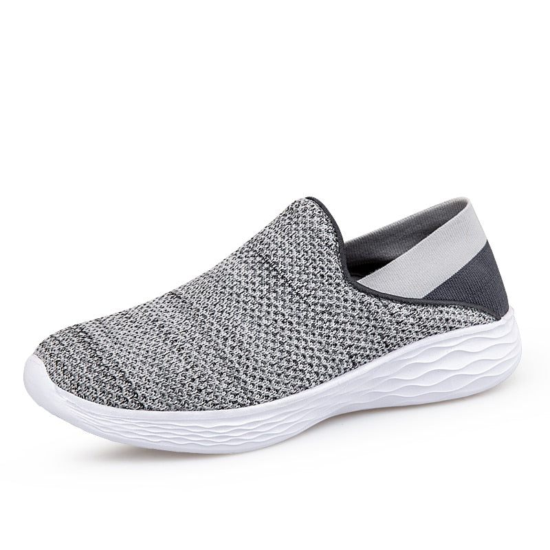 Women Walking Shoes Mesh Sports Outdoor Flats Light Breathable Slip-On black Soft - activesportslife