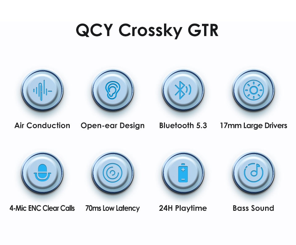 QCY Crossky GTR Open Ear Wireless Headphones Bluetooth 5.3 Bass 4 Mic ENC TWS Earbuds IPX5 - activesportslife