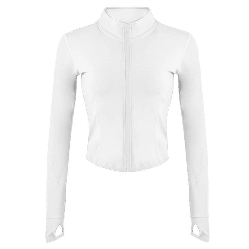 Women Full Zip-up Yoga Top Workout Running Jackets with Thumb Holes Stretchy Fitted Long Sleeve Crop Tops Activewear - activesportslife