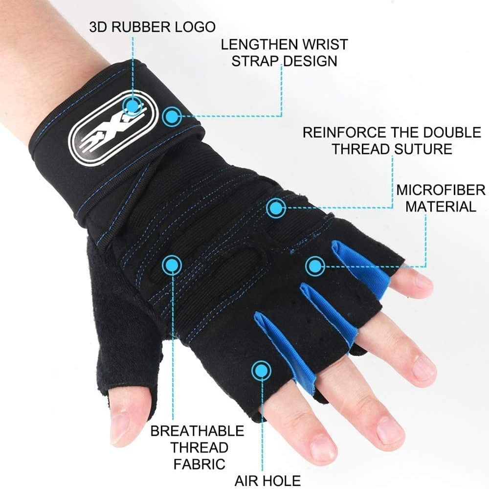 Workout Gloves for Men Weight Lifting Half Finger Glove with Wrist Wraps - activesportslife